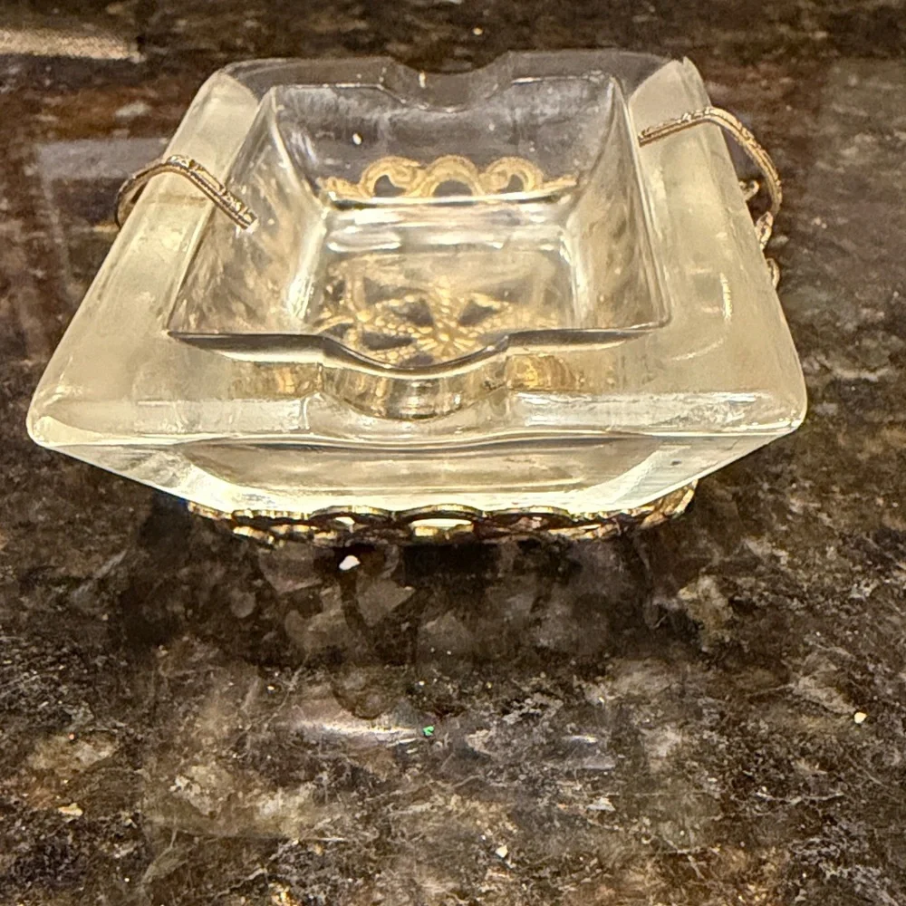 VTG Hollywood Regency Filigree Glass Ashtray